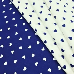 Tessuto di Cotone con Cuori Blu su Sfondo Bianco | Tissus Loup