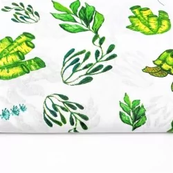 Tessuto in Cotone stampato con Tartarughe marine verdi e piante | Tissus Loup