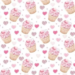 Tessuto Cupcake Rosa e Cuore Cotone | Tissus Loup