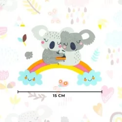 Tessuto Cotone Koala su Arcobaleno su Fondo Bianco | Tissus Loup