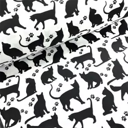 Tessuto Gatti e Zampe di Gatto su Sfondo Bianco | Tissus Loup
