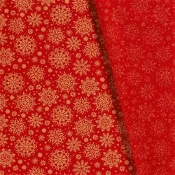 Tessuto di Cotone Fiocchi di Neve Dorati su Fondo Rosso | Tissus Loup