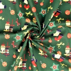 Tessuto di Cotone Decorazione di Natale sfondo verde | Tissus Loup