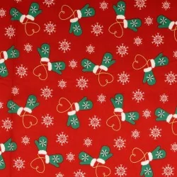 Tessuto di Cotone Guanti di Natale su Sfondo Rosso | Tissus Loup