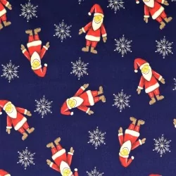 Tessuto di Cotone Babbo Natale su sfondo blu marino | Tissus Loup