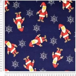 Tessuto di Cotone Babbo Natale su sfondo blu marino | Tissus Loup