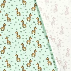 Tessuto Jersey Cotone Piccola Giraffa su sfondo anice pastello | Tissus Loup