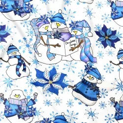 Tessuto di Cotone Pupazzo di Neve con cappello blu | Tissus Loup