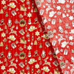 Tessuto di Cotone Decorazione di Natale sfondo rosso |Tissus Loup
