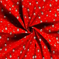 Tessuto di Cotone Elfi di Natale e Stelle Dorate su sfondo rosso |Tissus Loup
