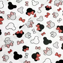 Tessuto di Cotone Minnie-Mickey-Mouse Piccola Testa Fiocco Rosso | Tissus Loup