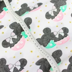 Tessuto di Cotone Minnie e Mickey Mouse Rosa e Menta | Tissus Loup