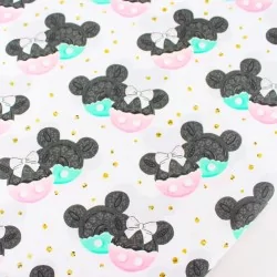 Tessuto di Cotone Minnie e Mickey Mouse Rosa e Menta | Tissus Loup