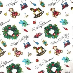 Tessuto di Cotone Merry Christmas e Happy New Year | Tissus Loup