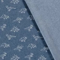 Tessuto Jeans stretch blu chiaro dinosauri origami | Tissus Loup