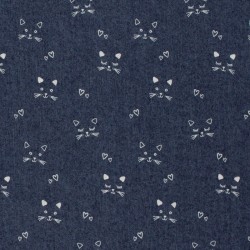 Tessuto Jeans stretch blu scuro gatti | Tissus Loup