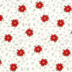 Tessuto di Cotone Fiore stella rossa di Natale su sfondo bianco | Tissus Loup