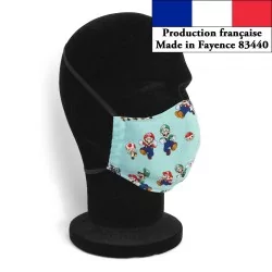 Maschera di protezione barriera Mario Luigi design turchese alla moda riutilizzabile AFNOR | Tissus Loup