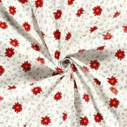 Tessuto di Cotone Fiore stella rossa di Natale su sfondo bianco | Tissus Loup