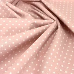 Tessuto di Cotone a Pois Bianchi 4mm su Fondo Rosa Polvere | Tissus Loup