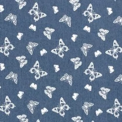 Tessuto Jean stretch stampato blu chiaro farfalle | Tissus Loup