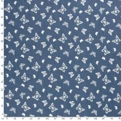 Tessuto Jean stretch stampato blu chiaro farfalle | Tissus Loup