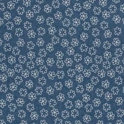 Tessuto jeans stretch blu chiaro con stampa di fiori bianchi | Tissus Loup