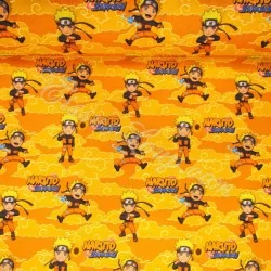 Tessuto di cotone con licenza Naruto Shippuden su sfondo giallo arancione | Tissus Loup