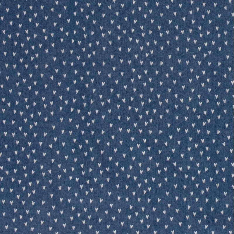 Tessuto Jeans stretch stampato blu chiaro piccoli Cuori | Tissus Loup