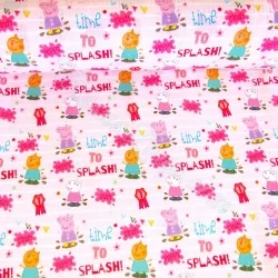 Tessuto di cotone Peppa Pig e Candy Cat su sfondo rosa | Tissus Loup