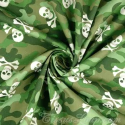 Tessuto Cotone Camouflage Verde e Teschi | Tissus Loup