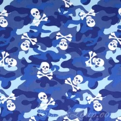 Tessuto Cotone Camouflage Blu e Teschi | Tissus Loup