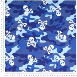 Tessuto Cotone Camouflage Blu e Teschi | Tissus Loup