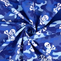 Tessuto Cotone Camouflage Blu e Teschi | Tissus Loup