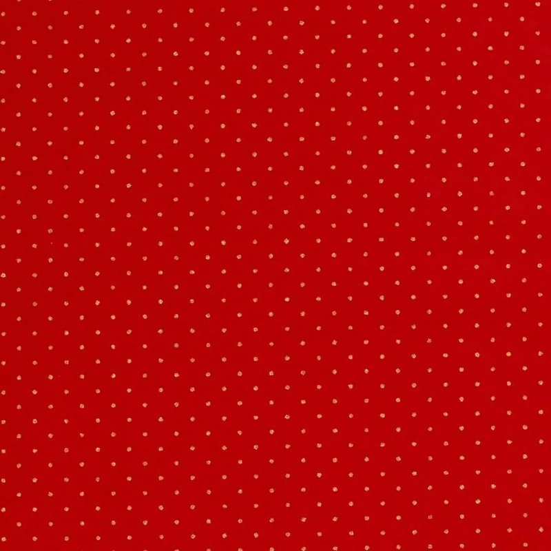 Tessuto Cotone Pois Dorati 2 mm Fondo Rosso | Tissus Loup