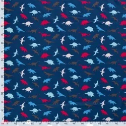 Tessuto Jersey cotone Dinosauro Sfondo Blu Marino | Tessuti Lupo