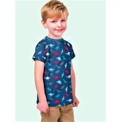 Tessuto Jersey cotone Dinosauro Sfondo Blu Marino | Tessuti Lupo