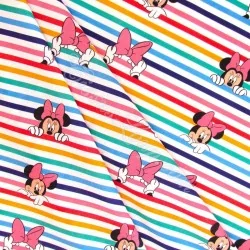 Tessuto Cotone Minnie Mouse Righe Arcobaleno Disney | Tissus Loup