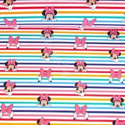 Tessuto Cotone Minnie Mouse Righe Arcobaleno Disney | Tissus Loup