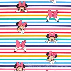 Tessuto di Cotone Minnie Mouse a Righe Arcobaleno | Tissus Loup