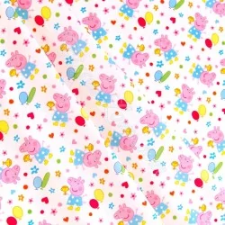 Tessuto di cotone Peppa Pig su sfondo bianco | Tissus Loup
