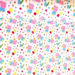 Tessuto di cotone Peppa Pig su sfondo bianco | Tissus Loup