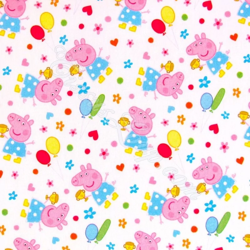 Tessuto di cotone con licenza Peppa Pig su sfondo bianco | Tissus Loup