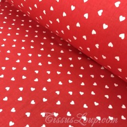 Tessuto Cotone Cuori Bianchi su Fondo Rosso | Tessuti Lupo