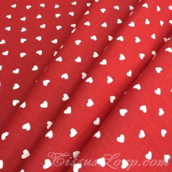 Tessuto Cotone Cuori Bianchi su Fondo Rosso | Tessuti Lupo
