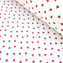 Tessuto di Cotone con Cuori Rossi su Sfondo Bianco | Tessuti Lupo