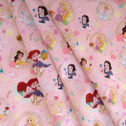 Tessuto Cotone Principesse Disney su Fondo Rosa Cipria | Tessuti Lupo