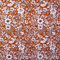 Tessuto di Cotone Fiori Bianchi su Fondo Terracotta | Tessuti Lupo