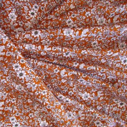 Tessuto di Cotone Fiori Bianchi su Fondo Terracotta | Tessuti Lupo