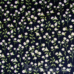 Tessuto di Cotone Fiori Bianchi Foglie Verdi | Tessuti Lupo